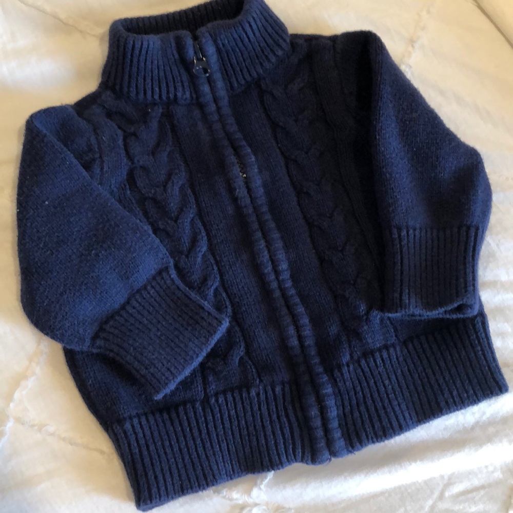 Knit navy blue zip baby sweater 3 months